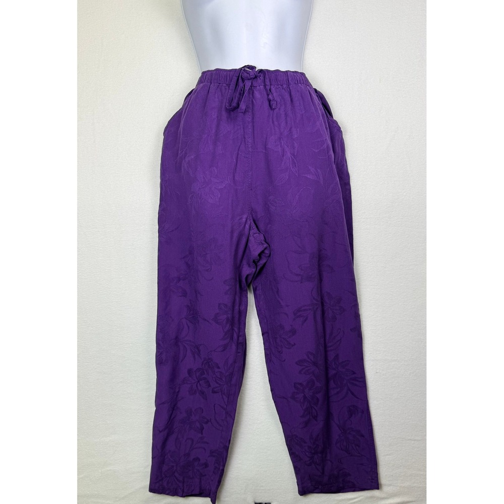 Vintage 90s Purple Silk Jacquard Boho Floral loungewear pants L Lemon Grass
